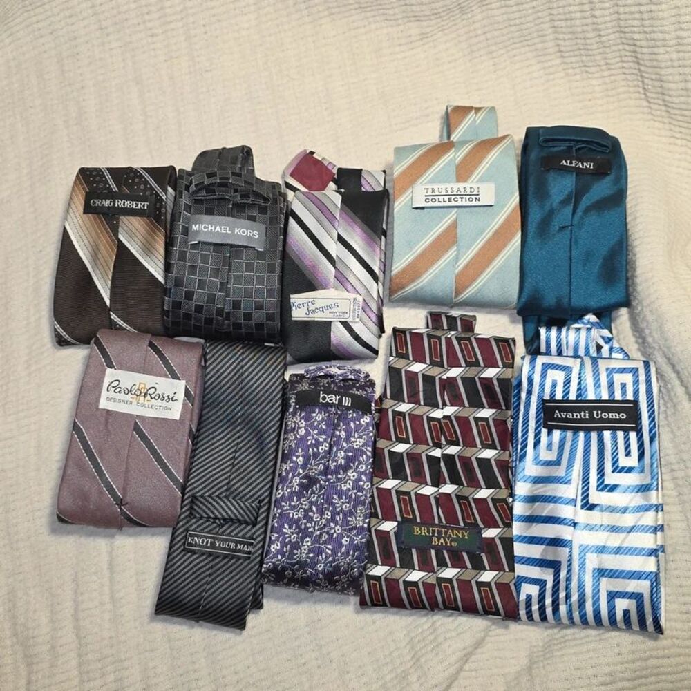 10 Men’s Necktie Lot Michael Kors Trussardi Alfani Bar III Assorted Ties